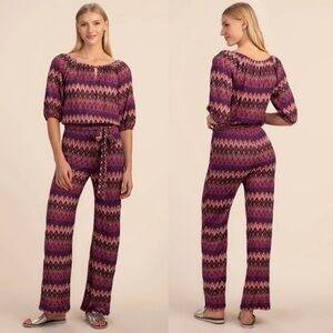 New Trina Turk Jet Set Jungle Exploration Chevron Stripe Drawstring Jumpsuit XS
